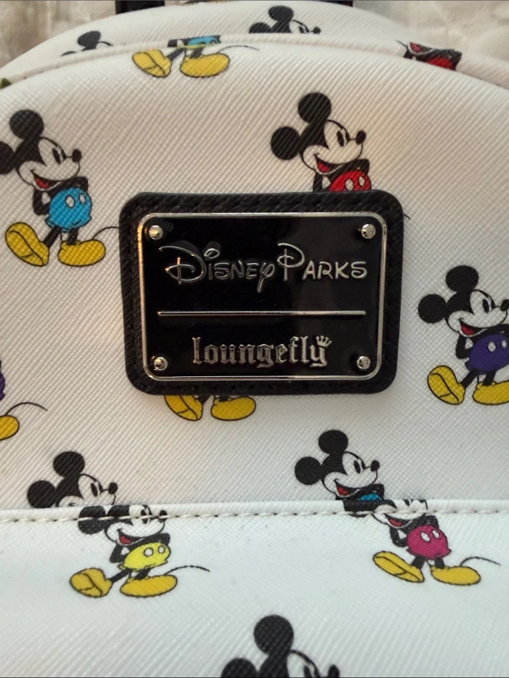 Loungefly White Mini Backpack with Multicolor Mickey Print